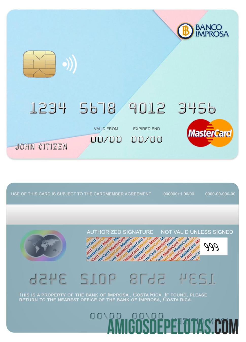 Costa Rica Improsa Bank Mastercard exemplo